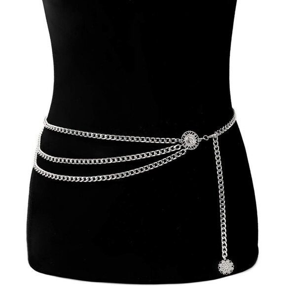 Women's Silver Multi-layer Metal Waist Chain Dress Belts Metal Belt - Picture 5 of 6